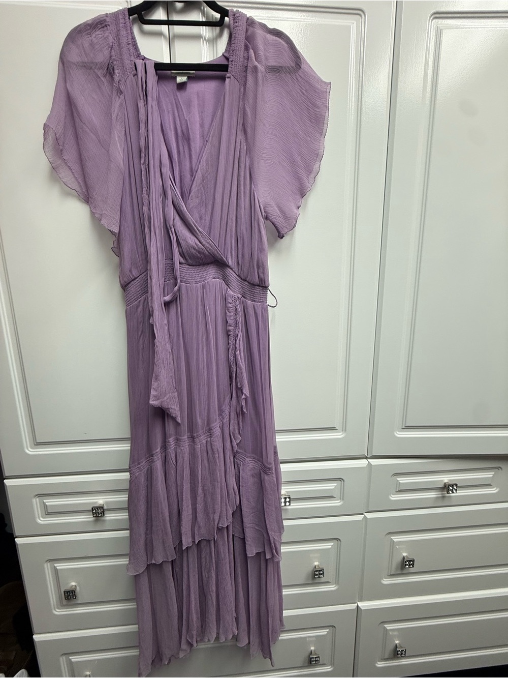 Sundance Silk Gorgeous Lavender Flow Maxi Dress - Elegant Gathered V-Neck
